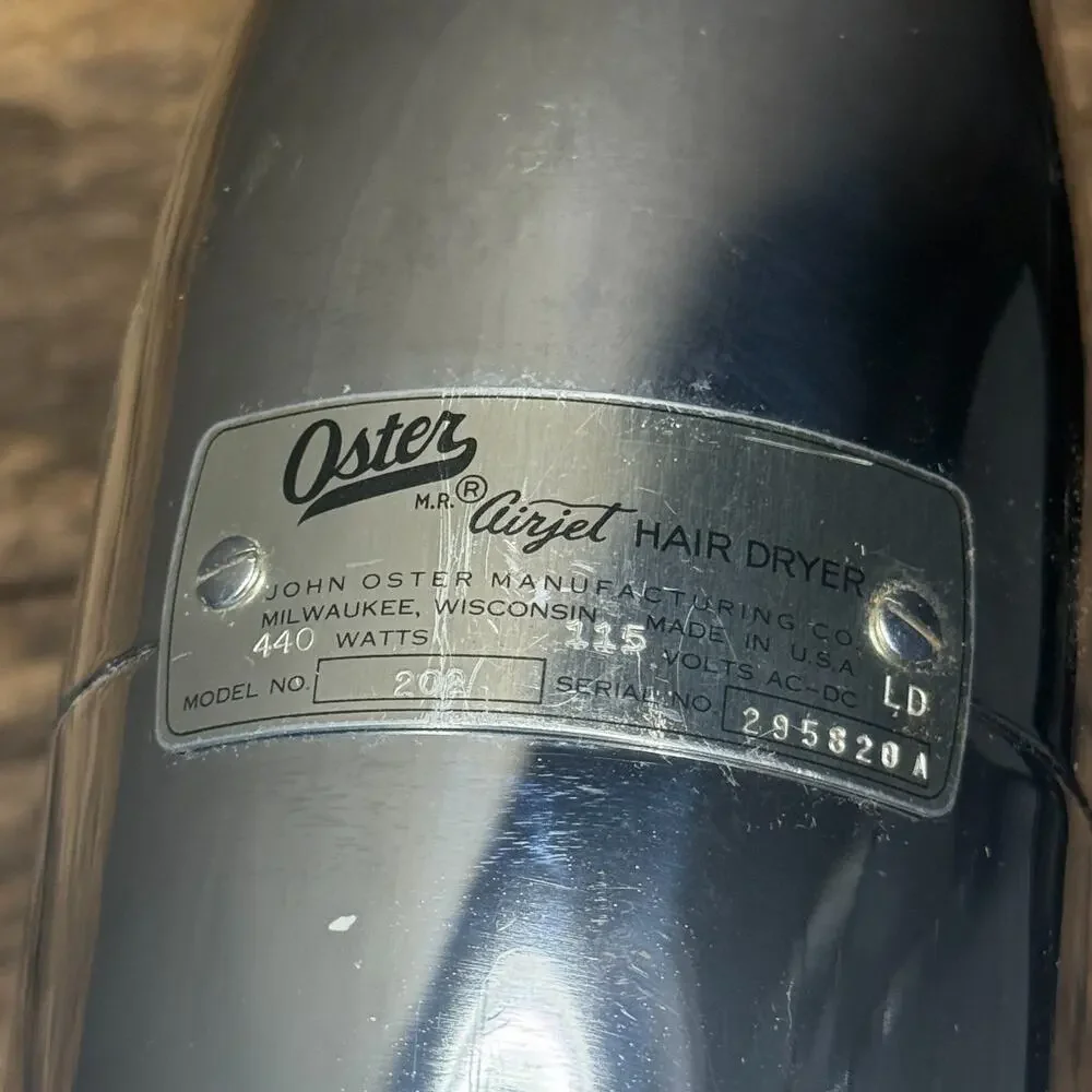 Vintage 1950s Oster MR Airjet Hair Dryer Model 202 Chrome Pedestal Stand Works